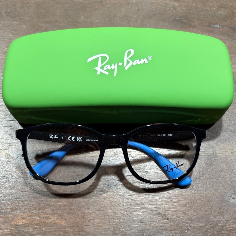 Ray-Ban Black Frame Glasses with Blue Temples